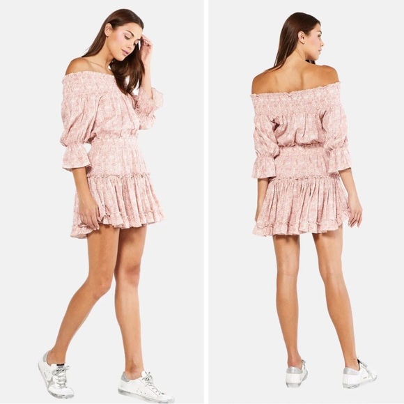 NWOT NEW MISA Off-Shoulder Mini Boho Cinched Cottagecore Sundress Sleeves S - Picture 8 of 13